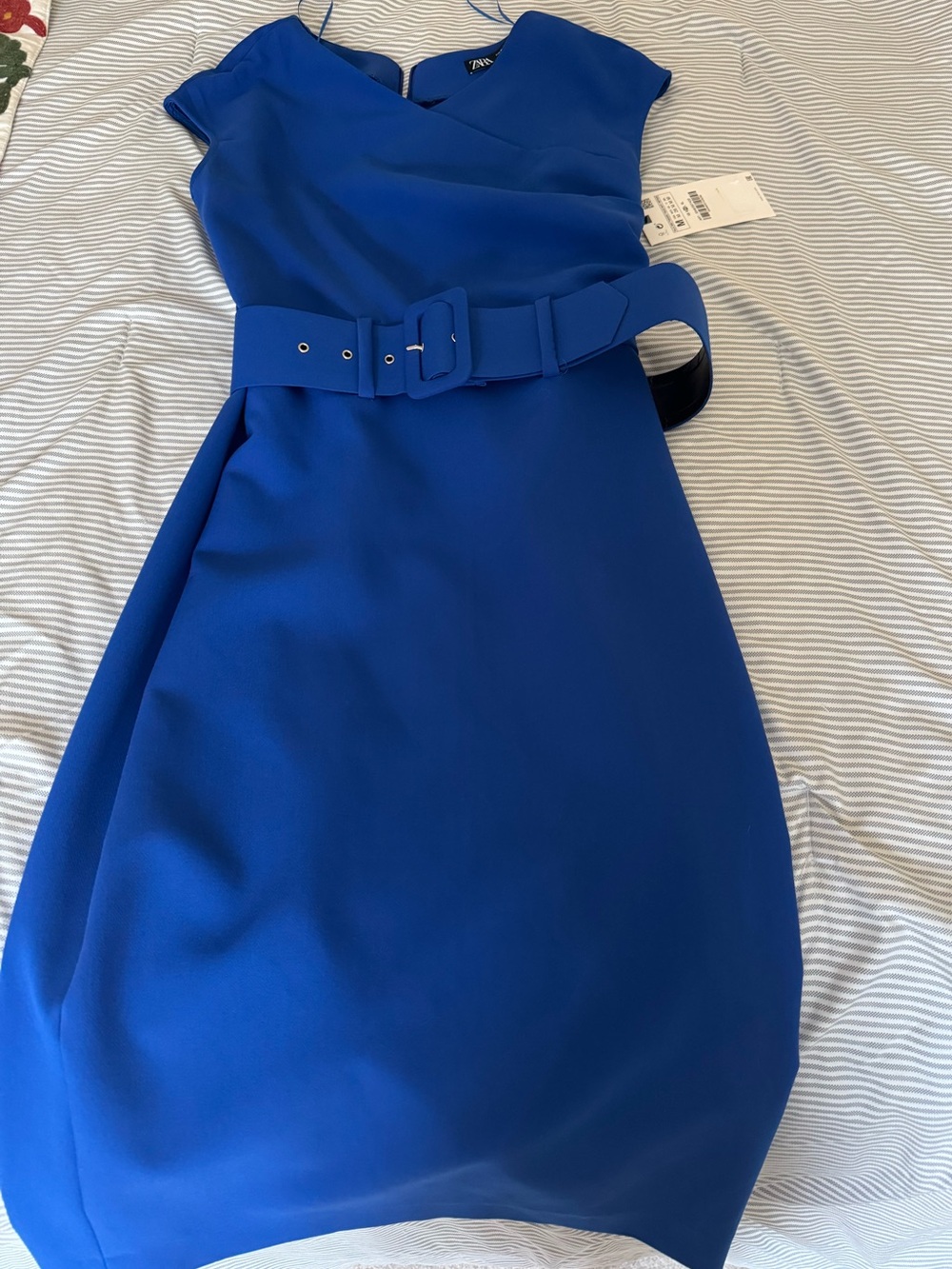 NWT Zara Royal Blue Belted Crossover Midi Dress